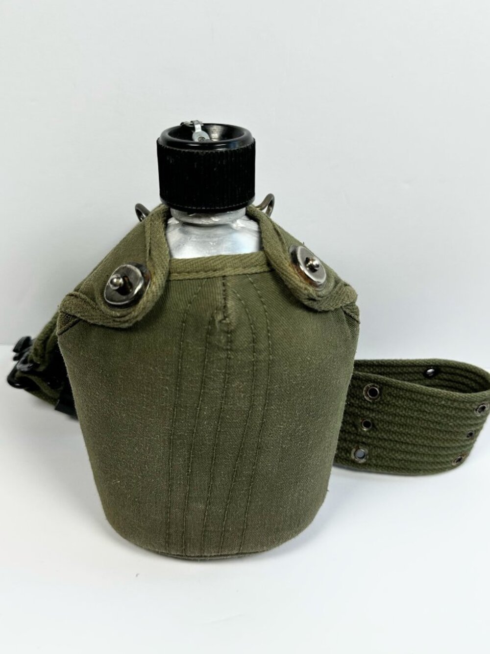 Vintage‎ Japanese Military Aluminum Canteen With Green Canvas Cover And Belt